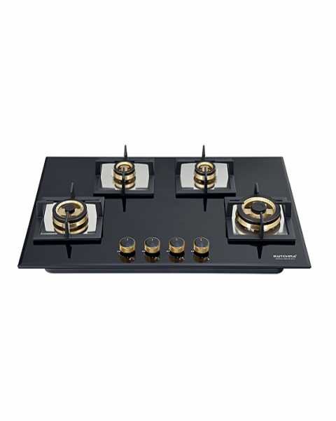 Kutchina MARICA 4BD 80 DLX FFD 80CM Black Full Brass Burners with Flame  Failure Device (FFD) 8mm Thickness Tempered Glass Built-In Hob